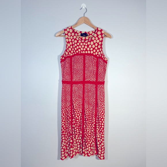 Just Taylor Red and Cream Sheath Midi Dress Sleeveless Scoop Neck Size 10 - Picture 1 of 10
